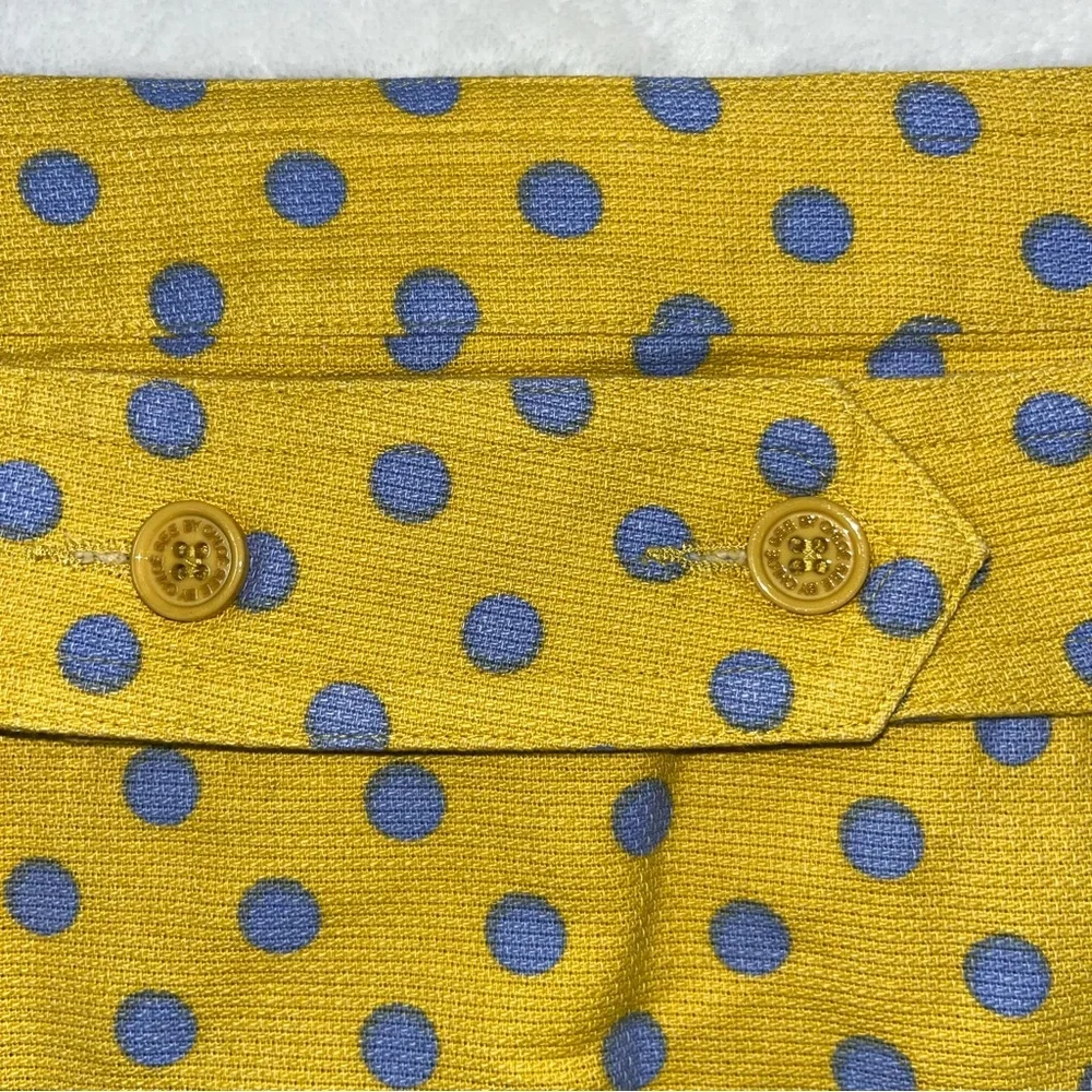 See By Chloe Yellow Blue Polkadot‎ Pleated Skirt 100% Cotton Sz 10 Spring Fun